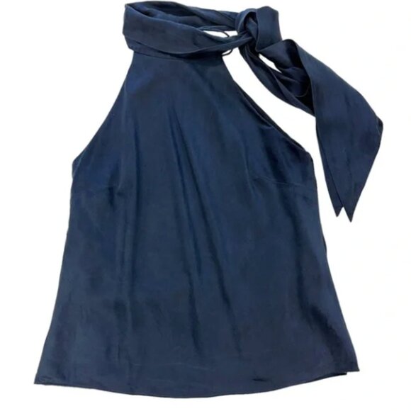 Ralph Lauren 100% Silk Navy Blue Halter Neck Tie Blouse, 10P - Picture 3 of 9
